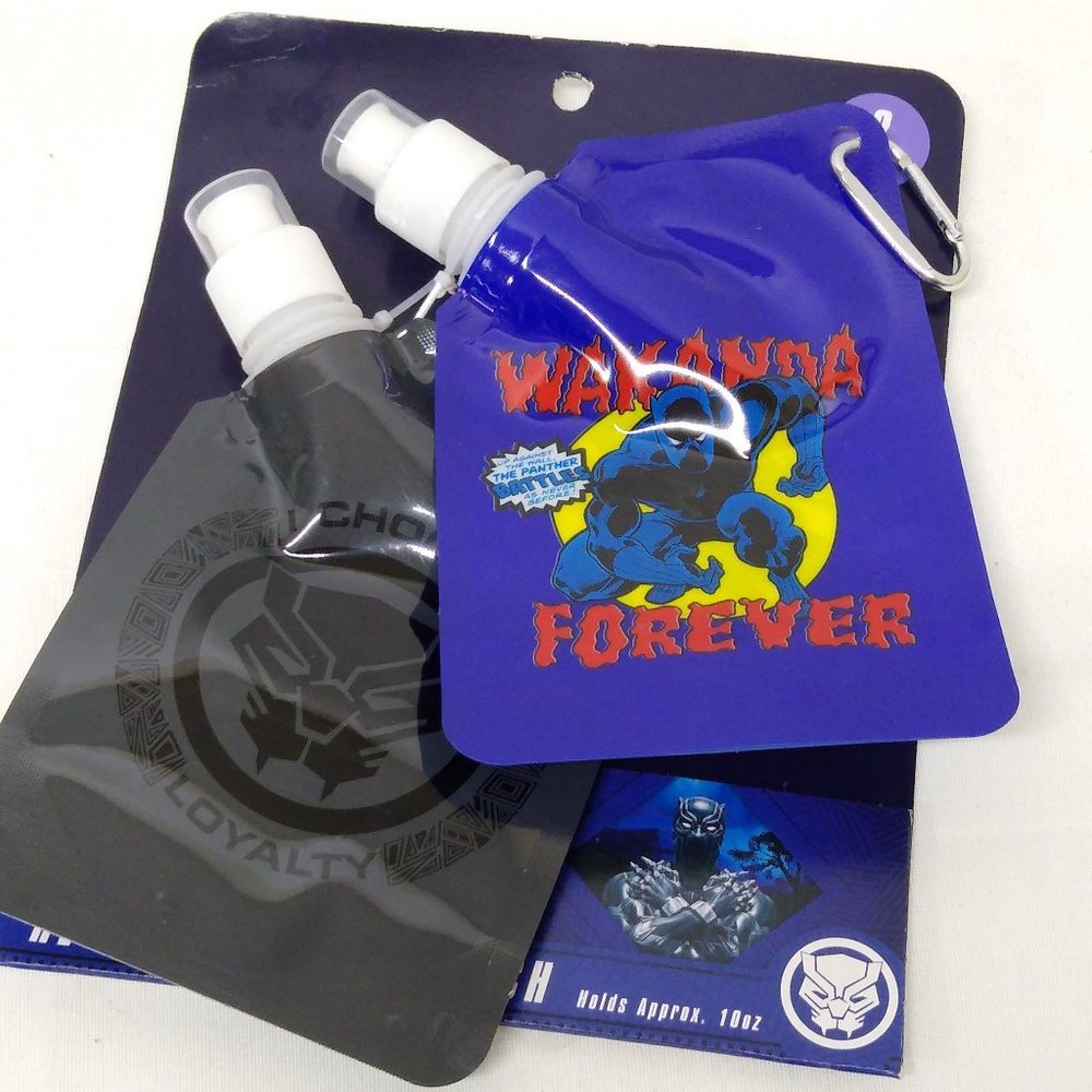 Wakanda Forever & Black Panther Reusable Drink Pouches Each Holds 10oz - NWT